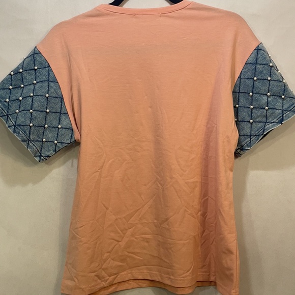 Bedazzled Salmon Pearl Jean Pocket Blouse - Picture 2 of 8